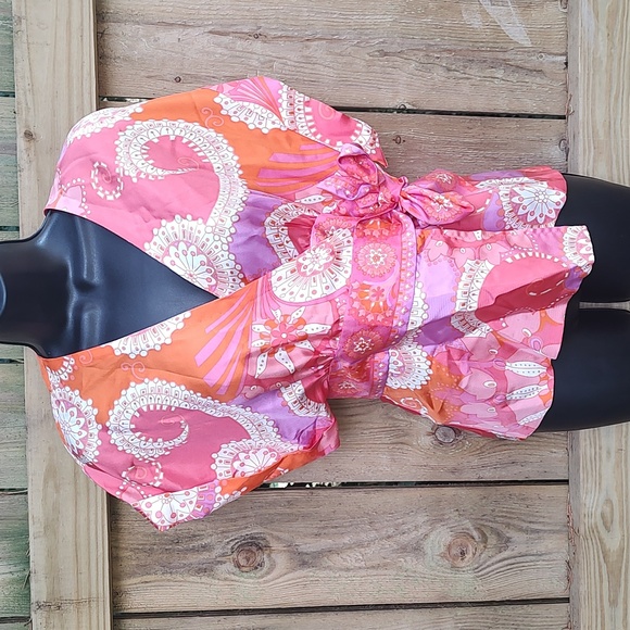 Tibi Orange and Pink Silk Kimono Shirt - Picture 1 of 6